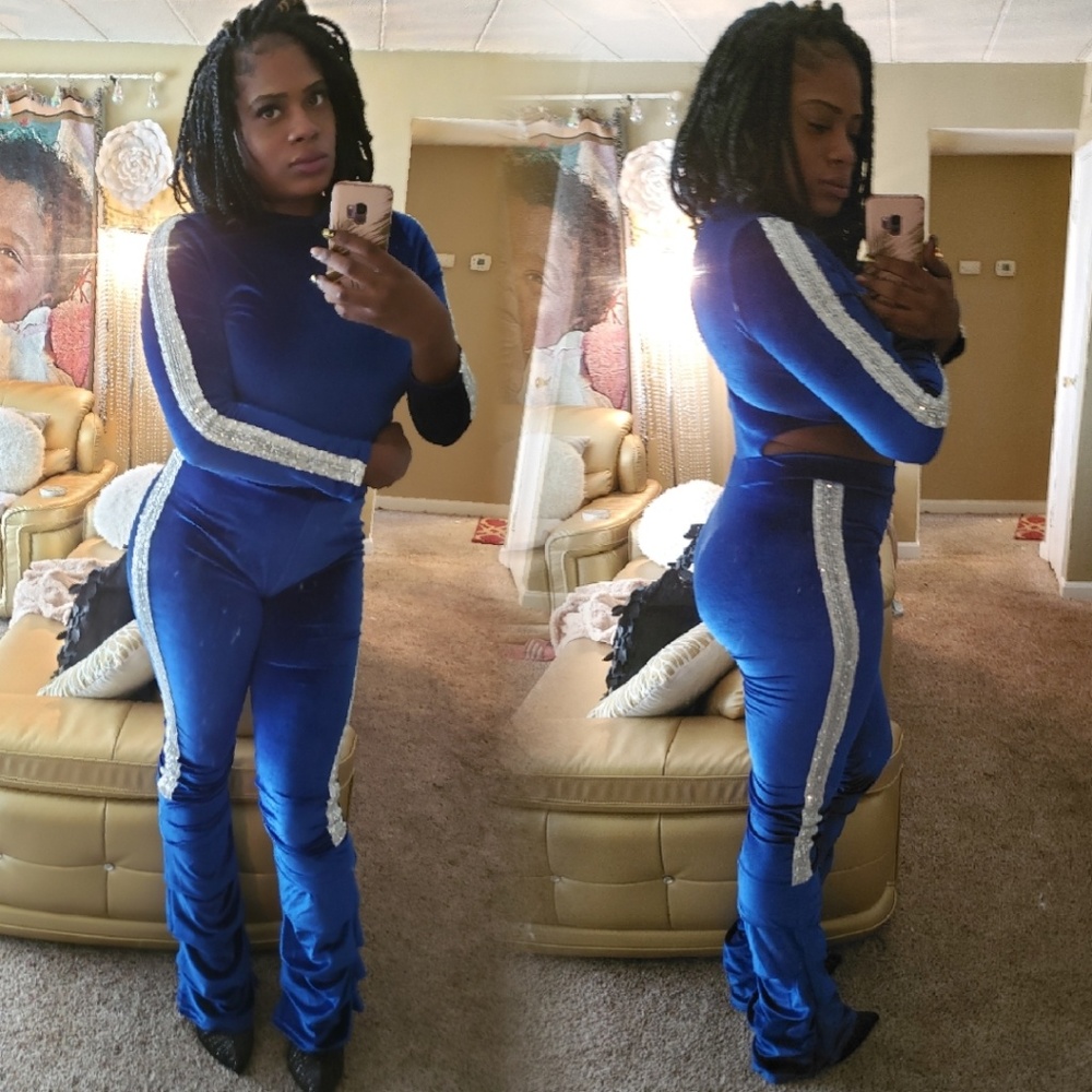 Red or Royal Blue Velvet Scrunchy Pants Set